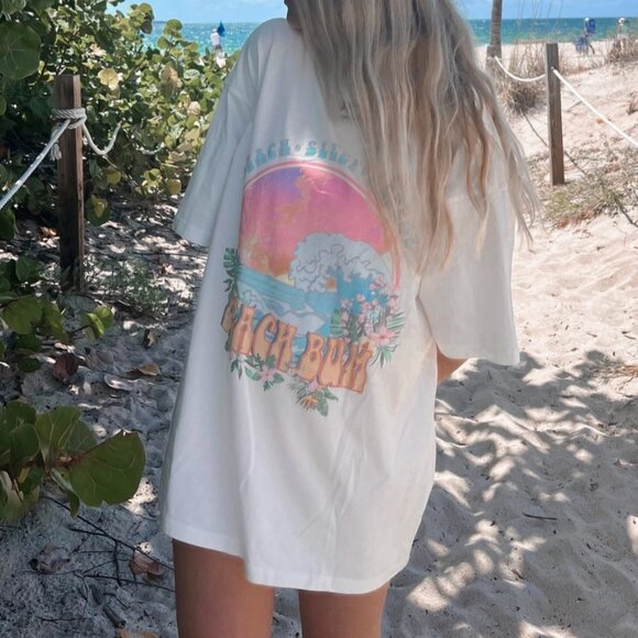 Oversized T-Shirt Beach Bum Logo White - Picture 1 of 3